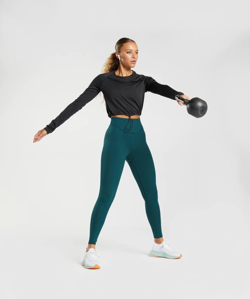 Women's Gymshark Sweat Seamless Long Sleeve Cropped Tops Black | CA NDA186